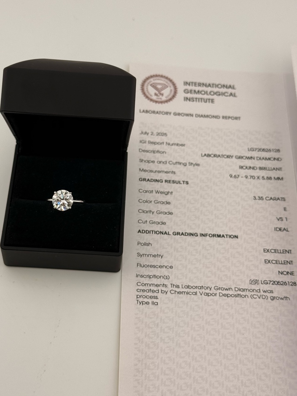 3.35 CT Round Brilliant Lab Grown Diamond 💍, 14K White Gold Cut VS1 E,